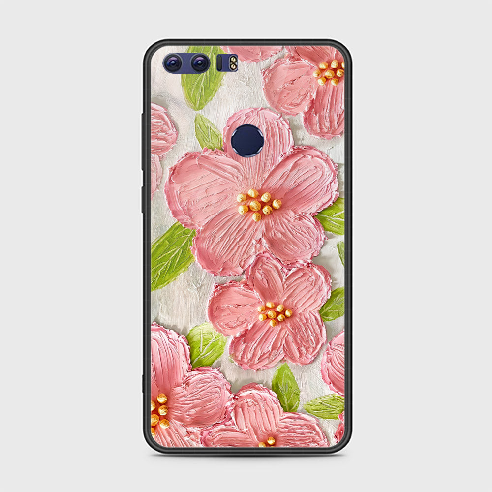 Huawei Honor 8 Cover - Floral Series - Design 9 - Pink & Green - HQ Ultra Shine Premium Infinity Glass Soft Silicon Borders Case