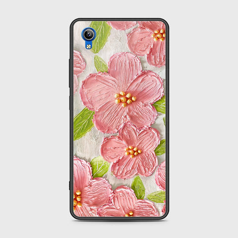 Vivo Y91C Cover - Floral Series - Design 9 - Pink & Green - HQ Ultra Shine Premium Infinity Glass Soft Silicon Borders Case