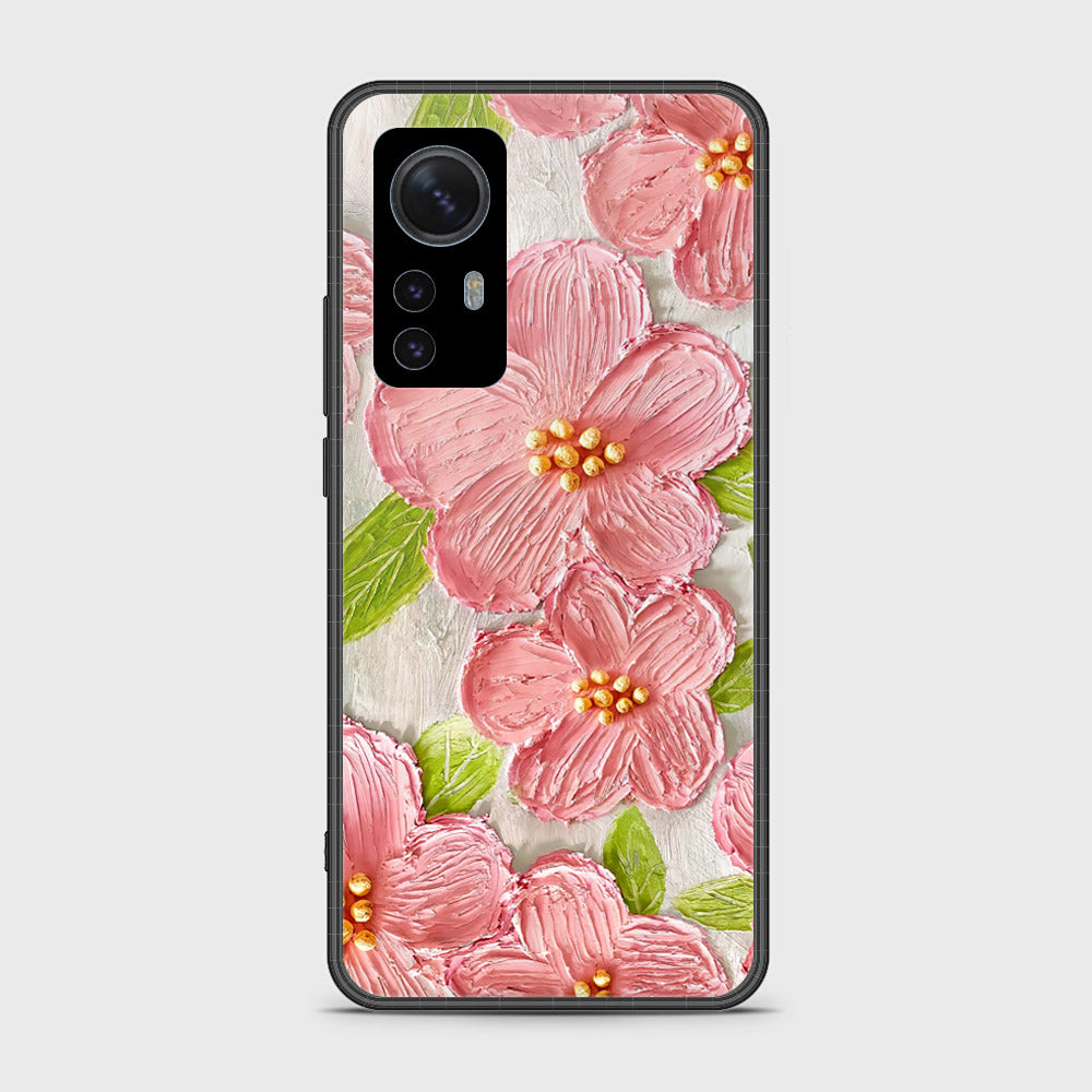 Xiaomi 12S Cover - Floral Series - Design 9 - Pink & Green - HQ Ultra Shine Premium Infinity Glass Soft Silicon Borders Case