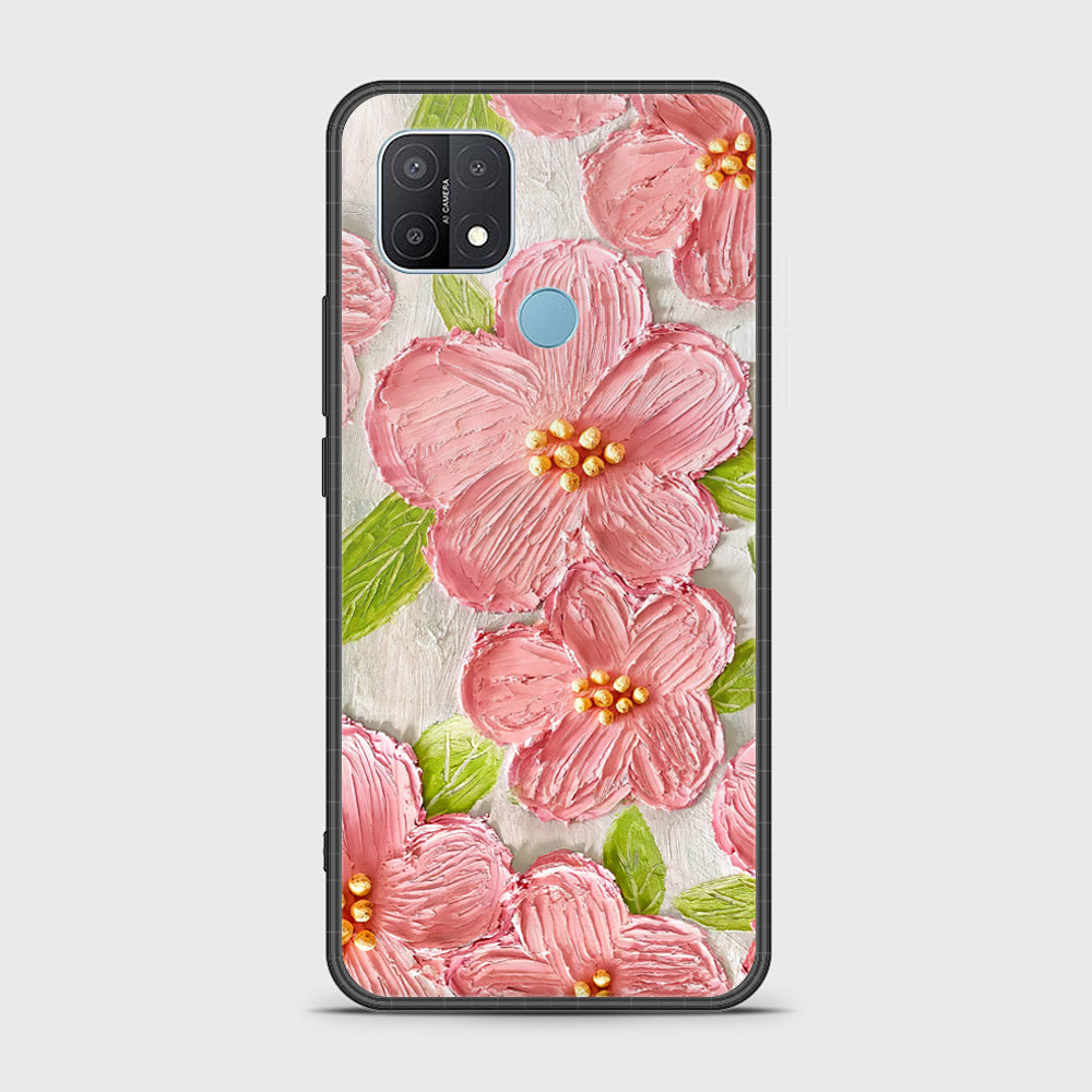 Oppo A35 Cover - Floral Series - Design 9 - Pink & Green - HQ Ultra Shine Premium Infinity Glass Soft Silicon Borders Case