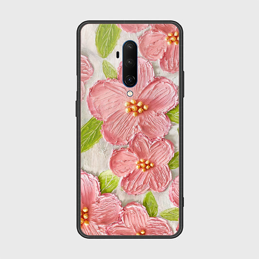 OnePlus 7T Pro Cover - Floral Series - Design 9 - Pink & Green - HQ Ultra Shine Premium Infinity Glass Soft Silicon Borders Case