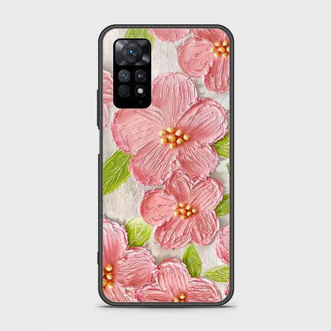 Xiaomi Redmi Note 11 Cover - Floral Series - Design 9 - Pink & Green - HQ Ultra Shine Premium Infinity Glass Soft Silicon Borders Case