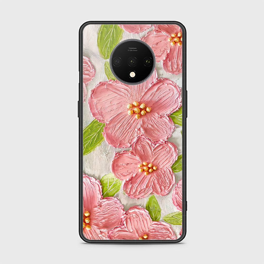 OnePlus 7T Cover - Floral Series - Design 9 - Pink & Green - HQ Ultra Shine Premium Infinity Glass Soft Silicon Borders Case