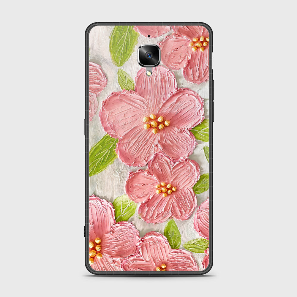 OnePlus 3 Cover - Floral Series - Design 9 - Pink & Green - HQ Ultra Shine Premium Infinity Glass Soft Silicon Borders Case