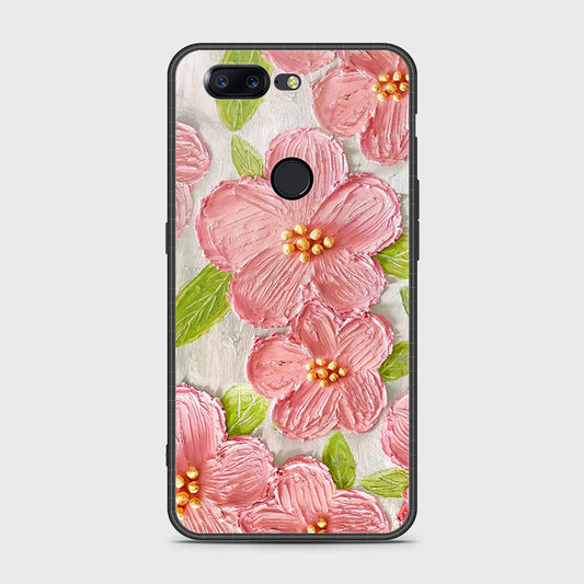 OnePlus 5T Cover - Floral Series - Design 9 - Pink & Green - HQ Ultra Shine Premium Infinity Glass Soft Silicon Borders Case