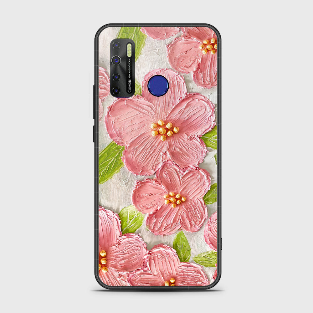 Tecno Camon 15 Cover - Floral Series - Design 9 - Pink & Green - HQ Ultra Shine Premium Infinity Glass Soft Silicon Borders Case