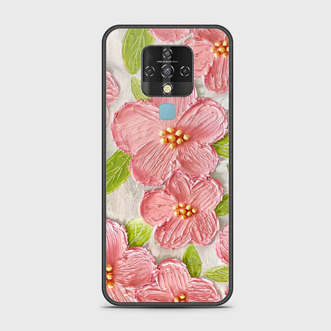 Tecno Camon 16 Cover - Floral Series - Design 9 - Pink & Green - HQ Ultra Shine Premium Infinity Glass Soft Silicon Borders Case