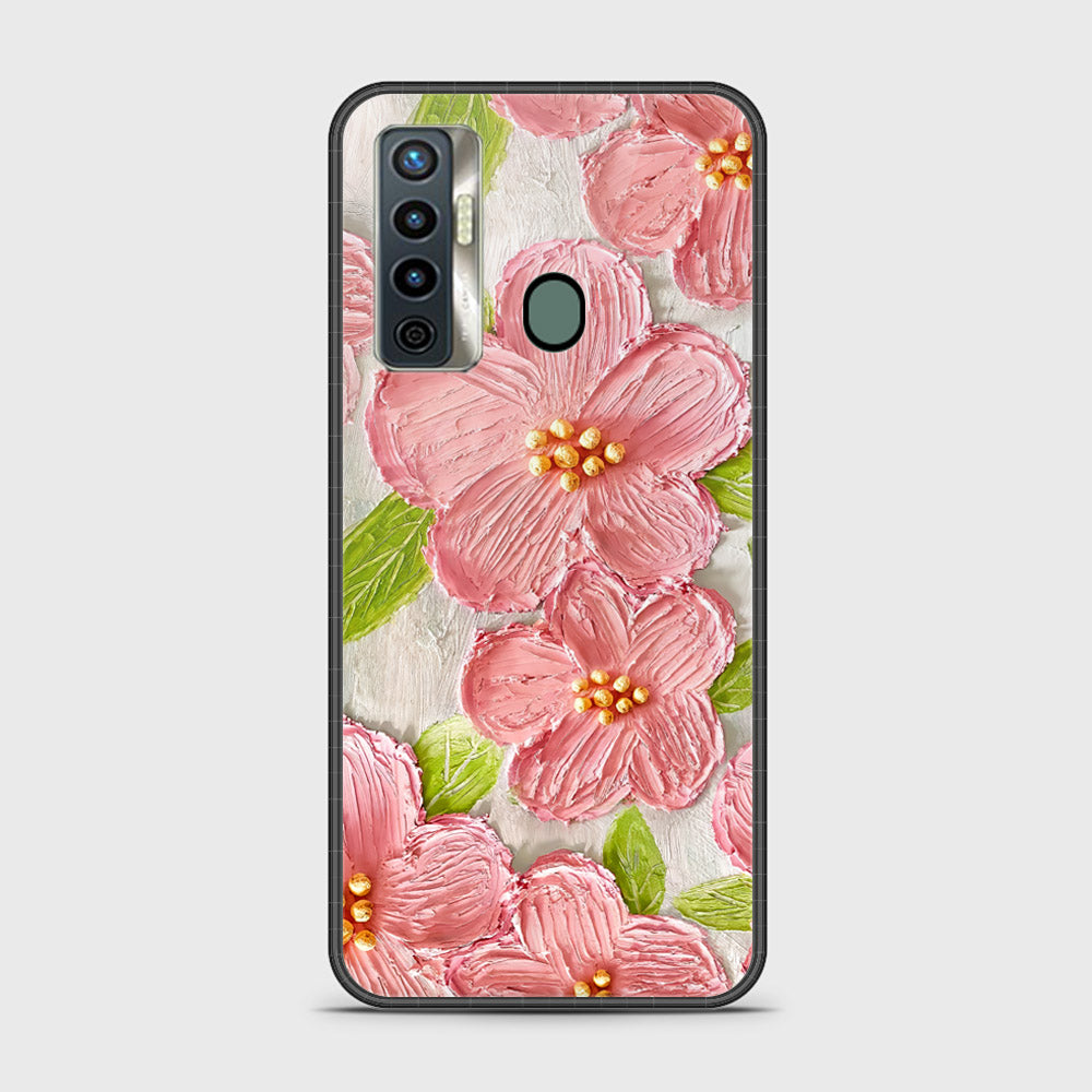 Tecno Camon 17 Cover - Floral Series - Design 9 - Pink & Green - HQ Ultra Shine Premium Infinity Glass Soft Silicon Borders Case