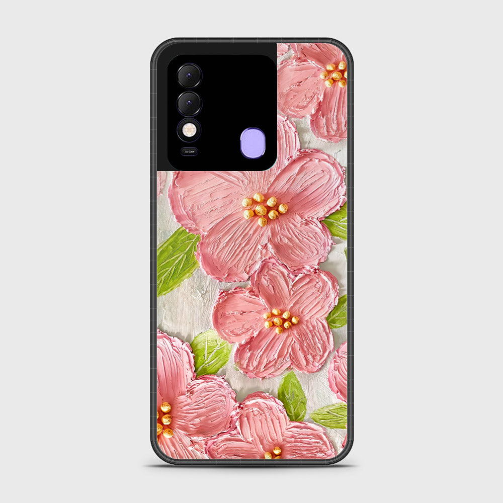 Tecno Spark 8 Cover - Floral Series - Design 9 - Pink & Green - HQ Ultra Shine Premium Infinity Glass Soft Silicon Borders Case