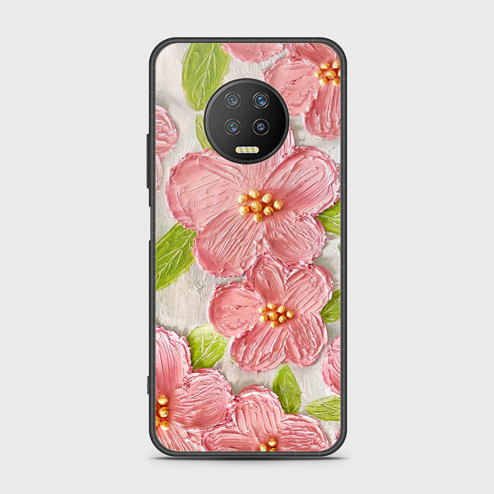 Infinix Note 7 Cover - Floral Series - Design 9 - Pink & Green - HQ Ultra Shine Premium Infinity Glass Soft Silicon Borders Case