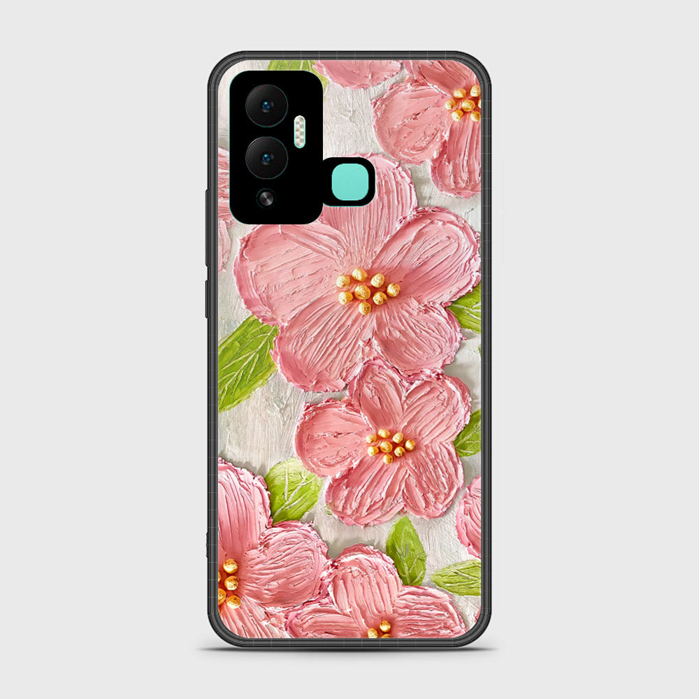 Infinix Hot 12i Cover - Floral Series - Design 9 - Pink & Green - HQ Ultra Shine Premium Infinity Glass Soft Silicon Borders Case