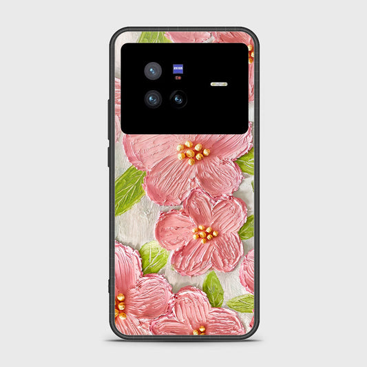 Vivo X80 Cover - Floral Series - Design 9 - Pink & Green - HQ Ultra Shine Premium Infinity Glass Soft Silicon Borders Case