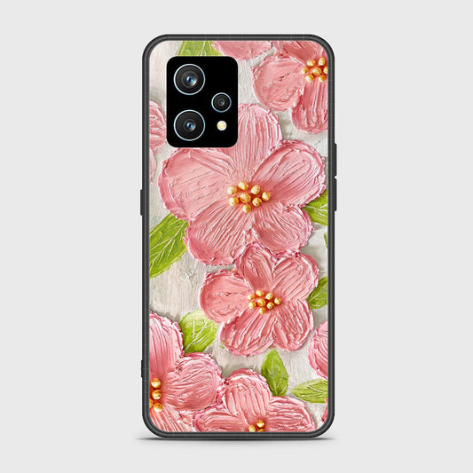 Realme 9 4G Cover - Floral Series - Design 9 - Pink & Green - HQ Ultra Shine Premium Infinity Glass Soft Silicon Borders Case