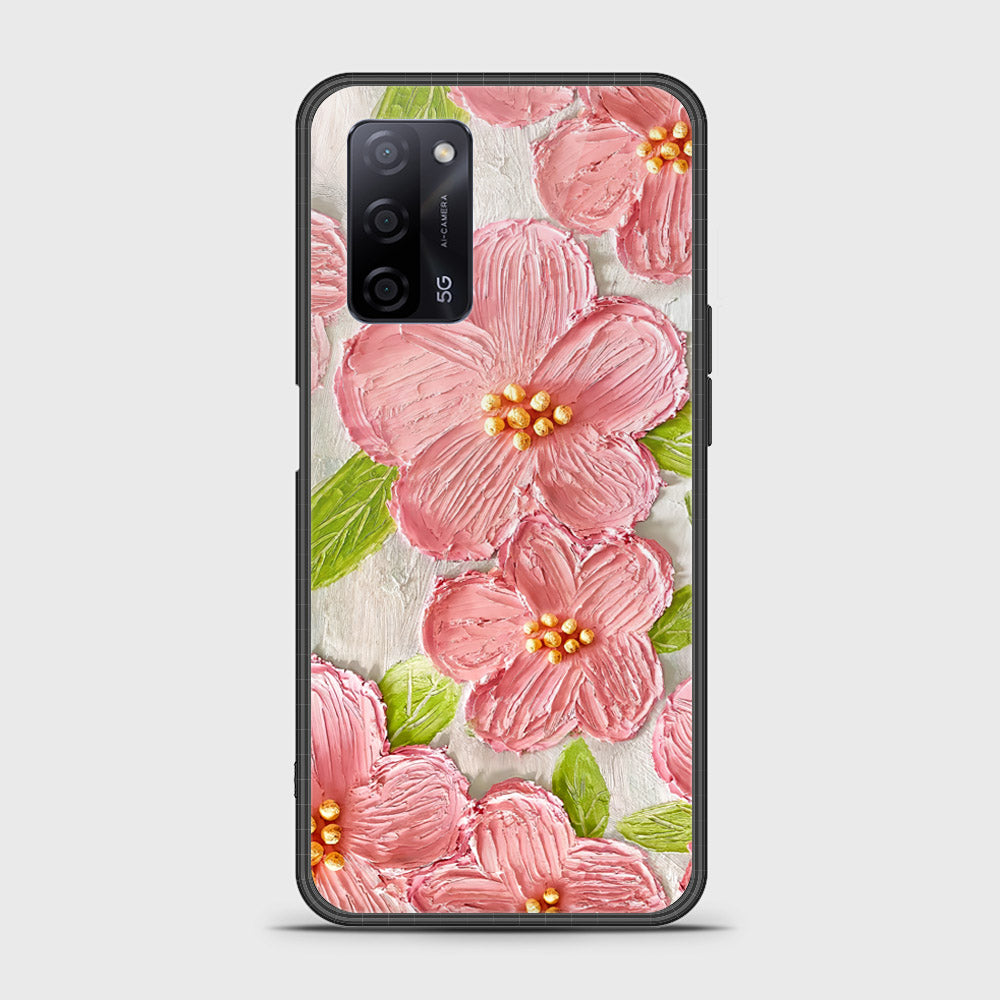 Oppo A55 5G Cover - Floral Series - Design 9 - Pink & Green - HQ Ultra Shine Premium Infinity Glass Soft Silicon Borders Case