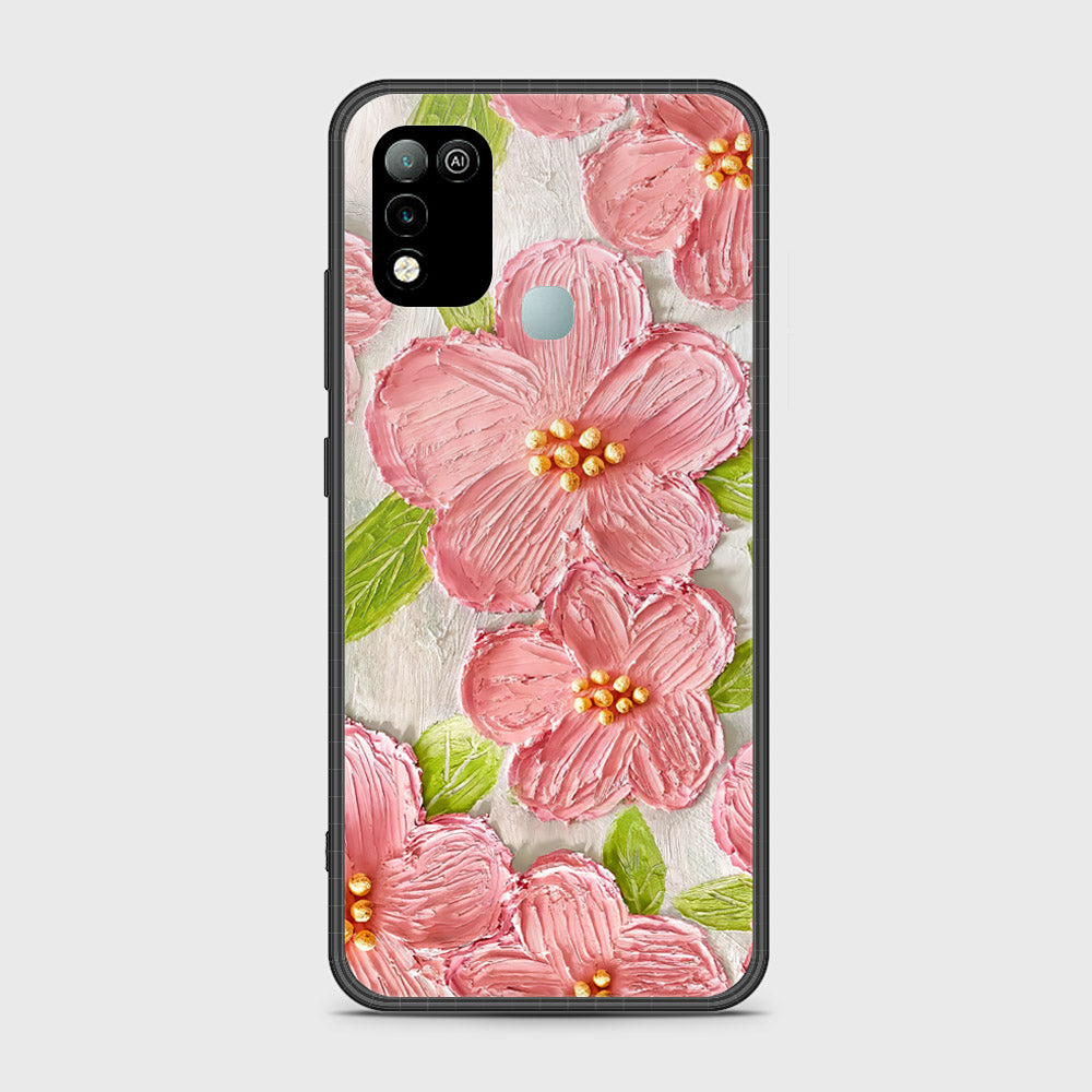 Infinix Hot 10 Play Cover - Floral Series - Design 9 - Pink & Green - HQ Ultra Shine Premium Infinity Glass Soft Silicon Borders Case