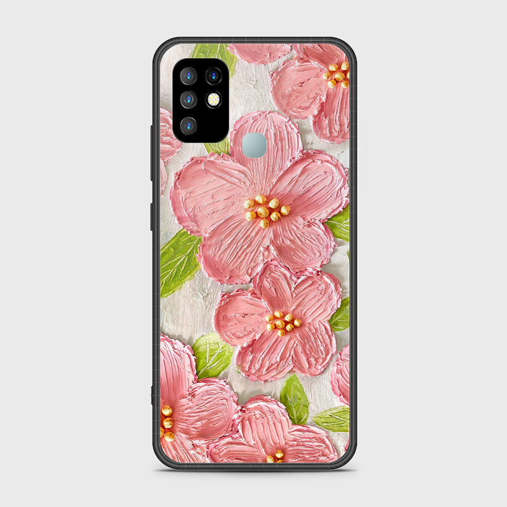 Infinix Hot 10 Cover - Floral Series - Design 9 - Pink & Green - HQ Ultra Shine Premium Infinity Glass Soft Silicon Borders Case