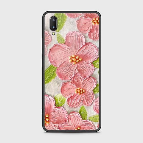 Vivo V11 Pro Cover - Floral Series - Design 9 - Pink & Green - HQ Ultra Shine Premium Infinity Glass Soft Silicon Borders Case