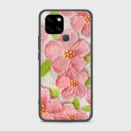 Infinix Smart 6 Cover - Floral Series - Design 9 - Pink & Green - HQ Ultra Shine Premium Infinity Glass Soft Silicon Borders Case