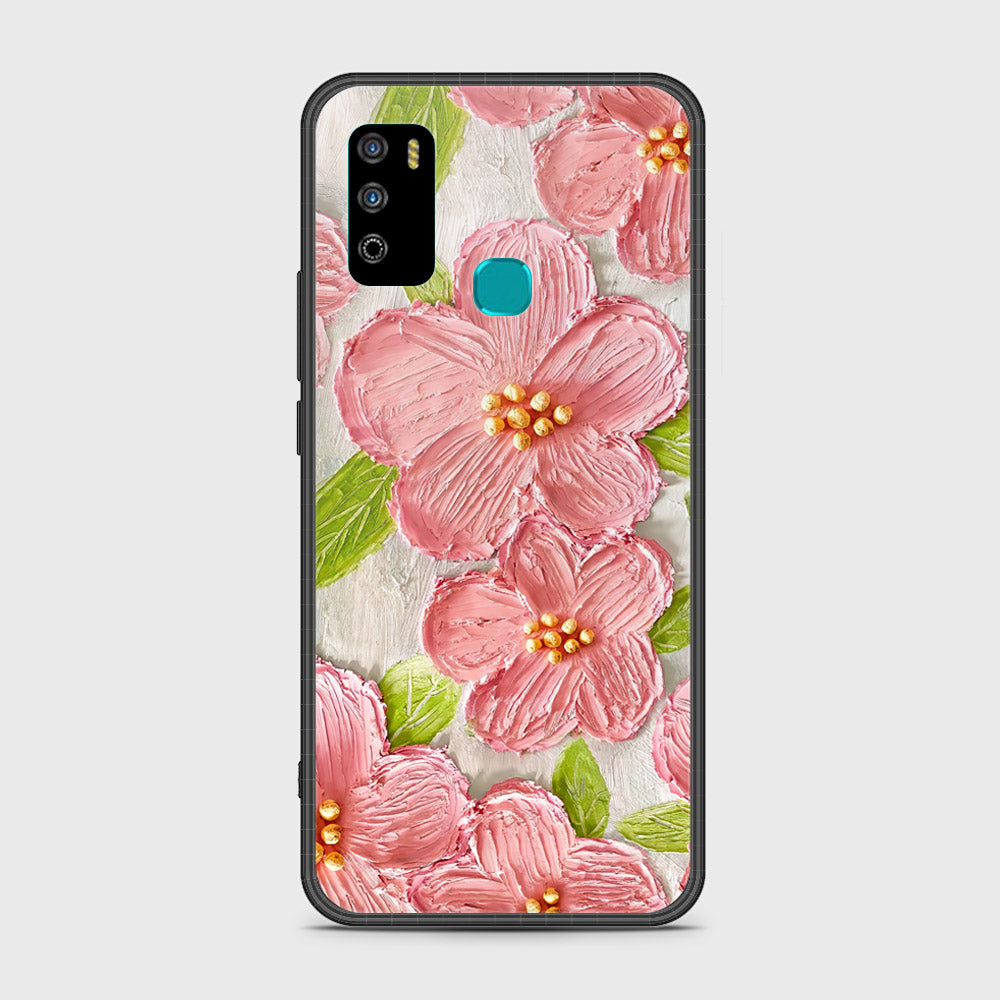 Infinix Hot 9 Play Cover - Floral Series - Design 9 - Pink & Green - HQ Ultra Shine Premium Infinity Glass Soft Silicon Borders Case