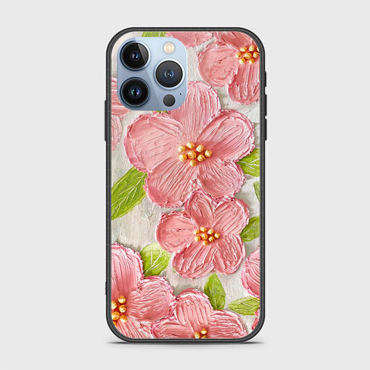 iPhone 14 Pro Max Cover - Floral Series - Design 9 - Pink & Green - HQ Ultra Shine Premium Infinity Glass Soft Silicon Borders Case