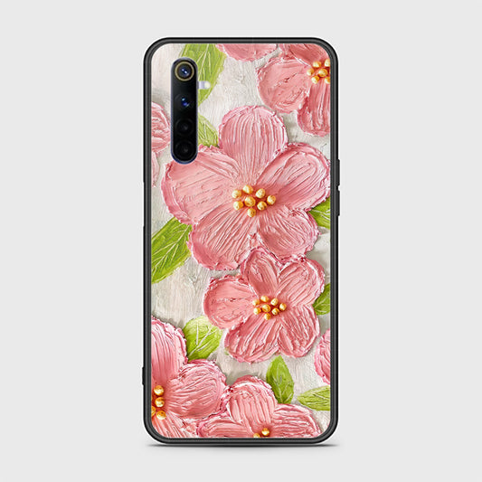 Realme 6 Cover - Floral Series - Design 9 - Pink & Green - HQ Ultra Shine Premium Infinity Glass Soft Silicon Borders Case