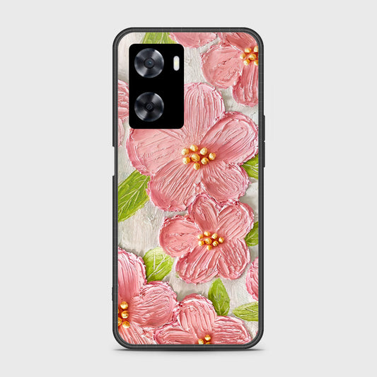 Oppo A77 4G Cover - Floral Series - Design 9 - Pink & Green - HQ Ultra Shine Premium Infinity Glass Soft Silicon Borders Case