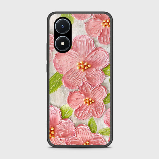 Vivo Y02s Cover - Floral Series - Design 9 - Pink & Green - HQ Ultra Shine Premium Infinity Glass Soft Silicon Borders Case