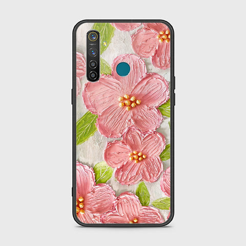 Realme 5 Pro Cover - Floral Series - Design 9 - Pink & Green - HQ Ultra Shine Premium Infinity Glass Soft Silicon Borders Case