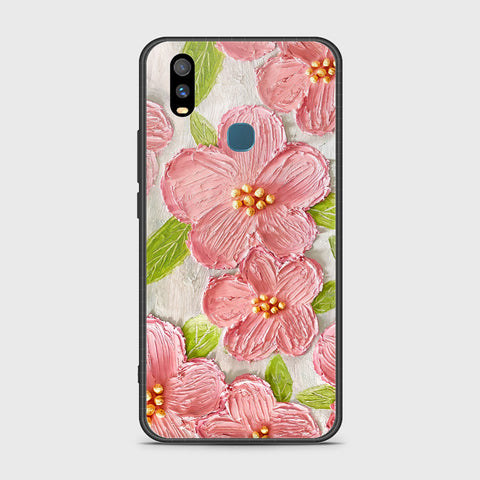 vivo Y11 (2019) Cover - Floral Series - Design 9 - Pink & Green - HQ Ultra Shine Premium Infinity Glass Soft Silicon Borders Case