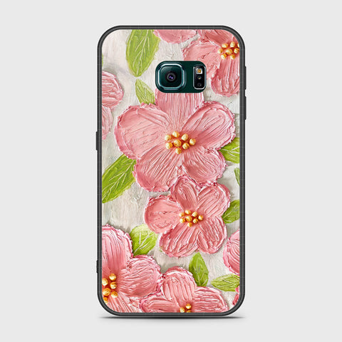 Samsung Galaxy S6 Edge Plus Cover - Floral Series - Design 9 - Pink & Green - HQ Ultra Shine Premium Infinity Glass Soft Silicon Borders Case