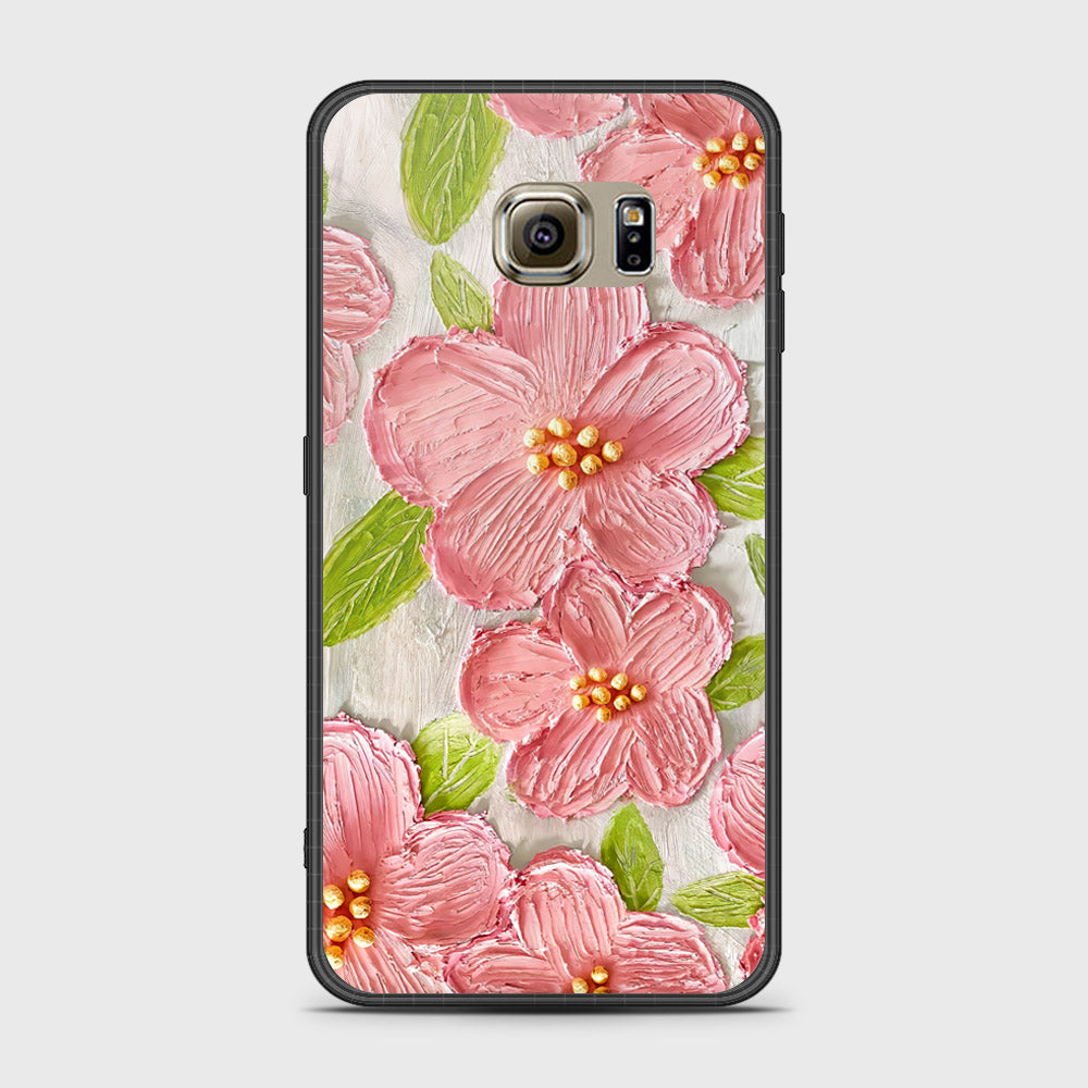 Samsung Galaxy S6 Cover - Floral Series - Design 9 - Pink & Green - HQ Ultra Shine Premium Infinity Glass Soft Silicon Borders Case