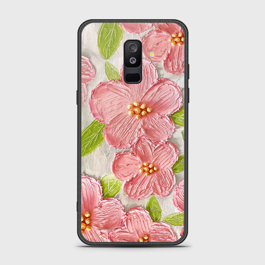 Samsung Galaxy A6 Plus 2018 Cover - Floral Series - Design 9 - Pink & Green - HQ Ultra Shine Premium Infinity Glass Soft Silicon Borders Case