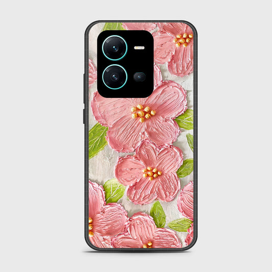 Vivo V25 5G Cover - Floral Series - Design 9 - Pink & Green - HQ Ultra Shine Premium Infinity Glass Soft Silicon Borders Case