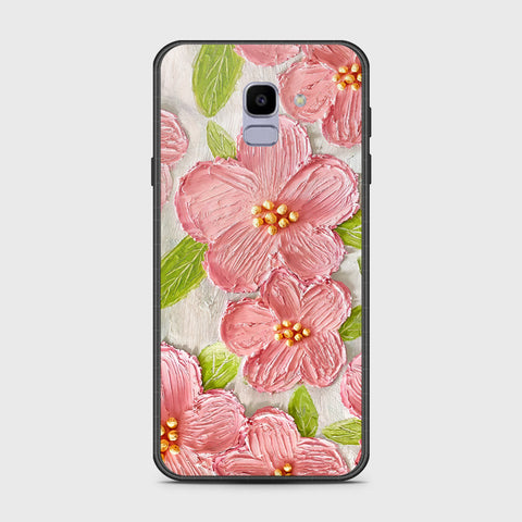 Samsung Galaxy J6 2018 Cover - Floral Series - Design 9 - Pink & Green - HQ Ultra Shine Premium Infinity Glass Soft Silicon Borders Case