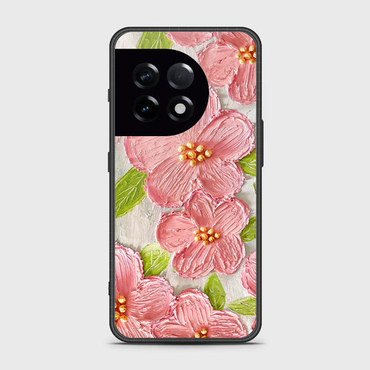 OnePlus 11 Cover - Floral Series - Design 9 - Pink & Green - HQ Ultra Shine Premium Infinity Glass Soft Silicon Borders Case