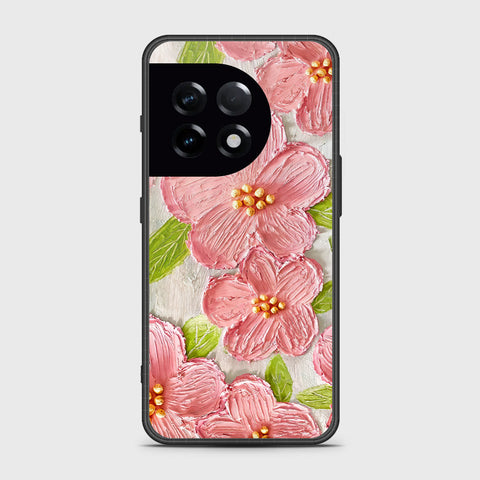 OnePlus 11 Cover - Floral Series - Design 9 - Pink & Green - HQ Ultra Shine Premium Infinity Glass Soft Silicon Borders Case