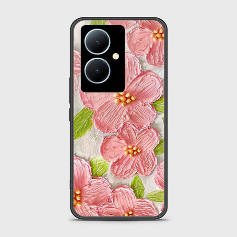 Vivo Y78 Plus 5G Cover - Floral Series - Design 9 - Pink & Green - HQ Ultra Shine Premium Infinity Glass Soft Silicon Borders Case