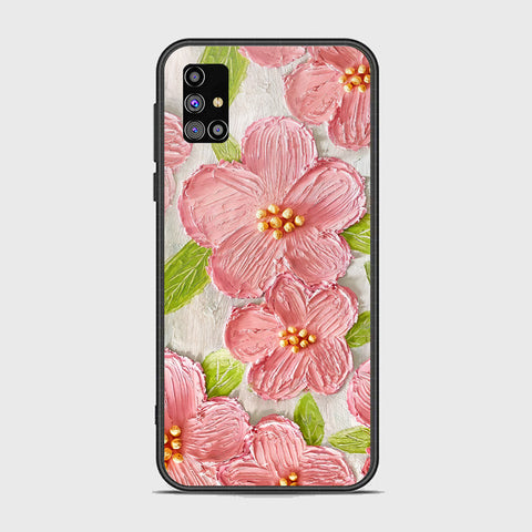 Samsung Galaxy M31s Cover - Floral Series - Design 9 - Pink & Green - HQ Ultra Shine Premium Infinity Glass Soft Silicon Borders Case