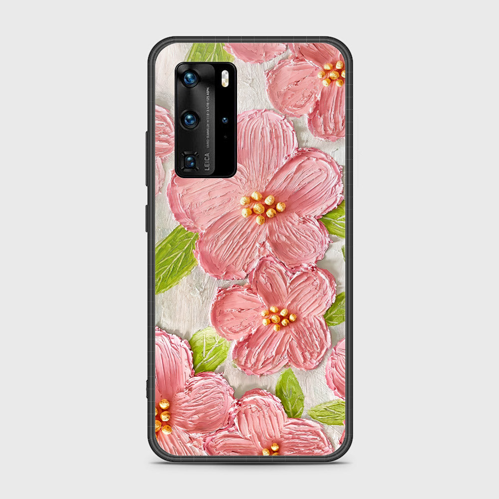 Huawei P40 Pro Cover - Floral Series - Design 9 - Pink & Green - HQ Ultra Shine Premium Infinity Glass Soft Silicon Borders Case