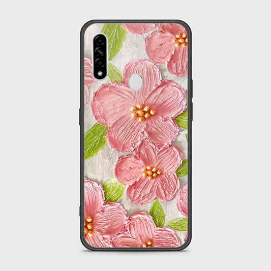 Oppo A8 Cover - Floral Series - Design 9 - Pink & Green - HQ Ultra Shine Premium Infinity Glass Soft Silicon Borders Case