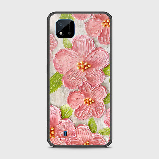 Realme Narzo 50i Cover - Floral Series - Design 9 - Pink & Green - HQ Ultra Shine Premium Infinity Glass Soft Silicon Borders Case