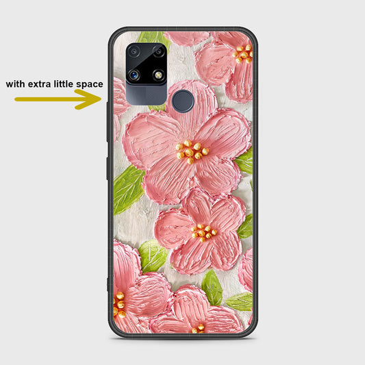 Realme C25 Cover - Floral Series - Design 9 - Pink & Green - HQ Ultra Shine Premium Infinity Glass Soft Silicon Borders Case