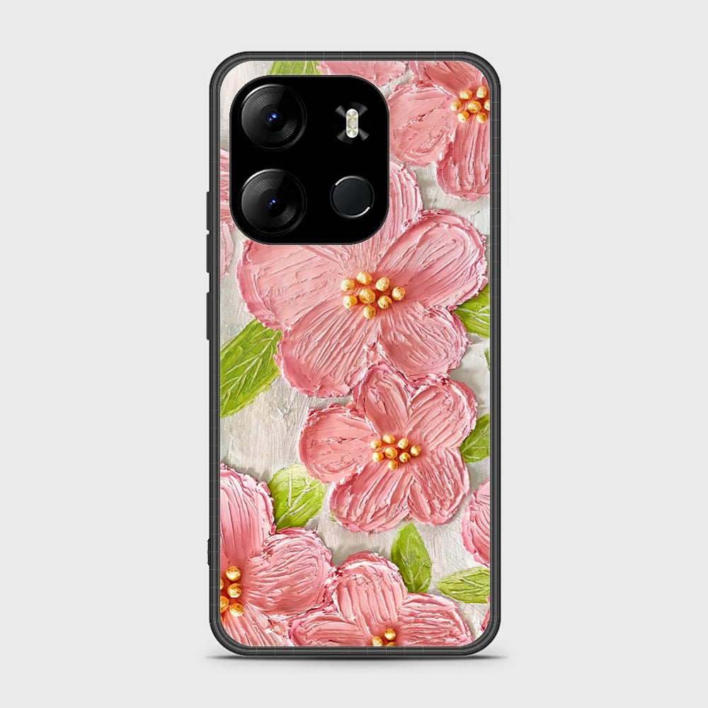 Infinix Smart 7 Plus Cover - Floral Series - Design 9 - Pink & Green - HQ Ultra Shine Premium Infinity Glass Soft Silicon Borders Case