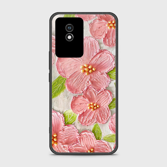 Vivo Y02 Cover - Floral Series - Design 9 - Pink & Green - HQ Ultra Shine Premium Infinity Glass Soft Silicon Borders Case