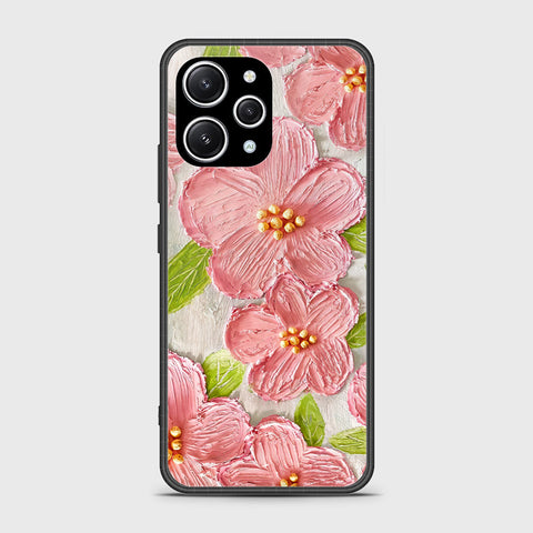 Xiaomi Redmi 12 Cover - Floral Series - Design 9 - Pink & Green - HQ Ultra Shine Premium Infinity Glass Soft Silicon Borders Case