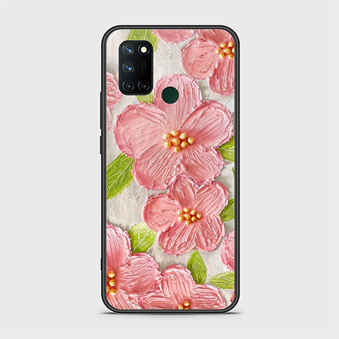 Realme C17 Cover - Floral Series - Design 9 - Pink & Green - HQ Ultra Shine Premium Infinity Glass Soft Silicon Borders Case