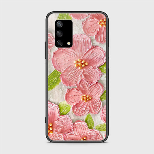 Oppo A74 Cover - Floral Series - Design 9 - Pink & Green - HQ Ultra Shine Premium Infinity Glass Soft Silicon Borders Case