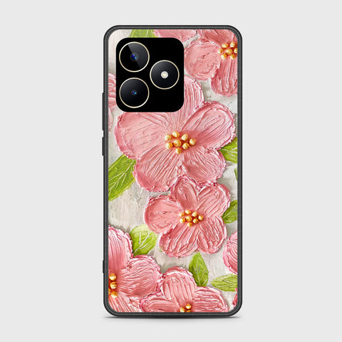 Realme Narzo N53 Cover - Floral Series - Design 9 - Pink & Green - HQ Ultra Shine Premium Infinity Glass Soft Silicon Borders Case