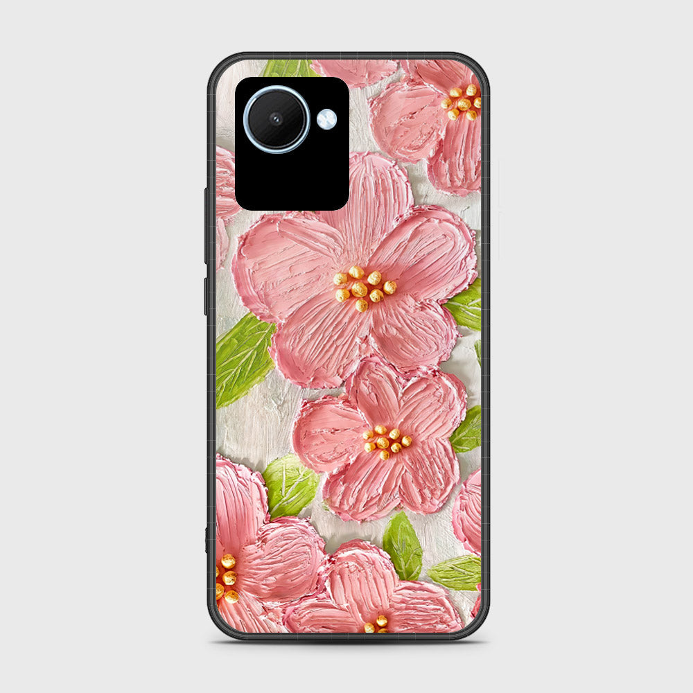 Realme C30s Cover - Floral Series - Design 9 - Pink & Green - HQ Ultra Shine Premium Infinity Glass Soft Silicon Borders Case