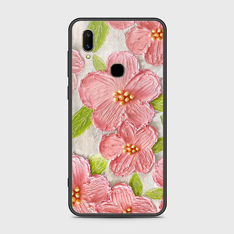 Vivo V11i Cover - Floral Series - Design 9 - Pink & Green - HQ Ultra Shine Premium Infinity Glass Soft Silicon Borders Case